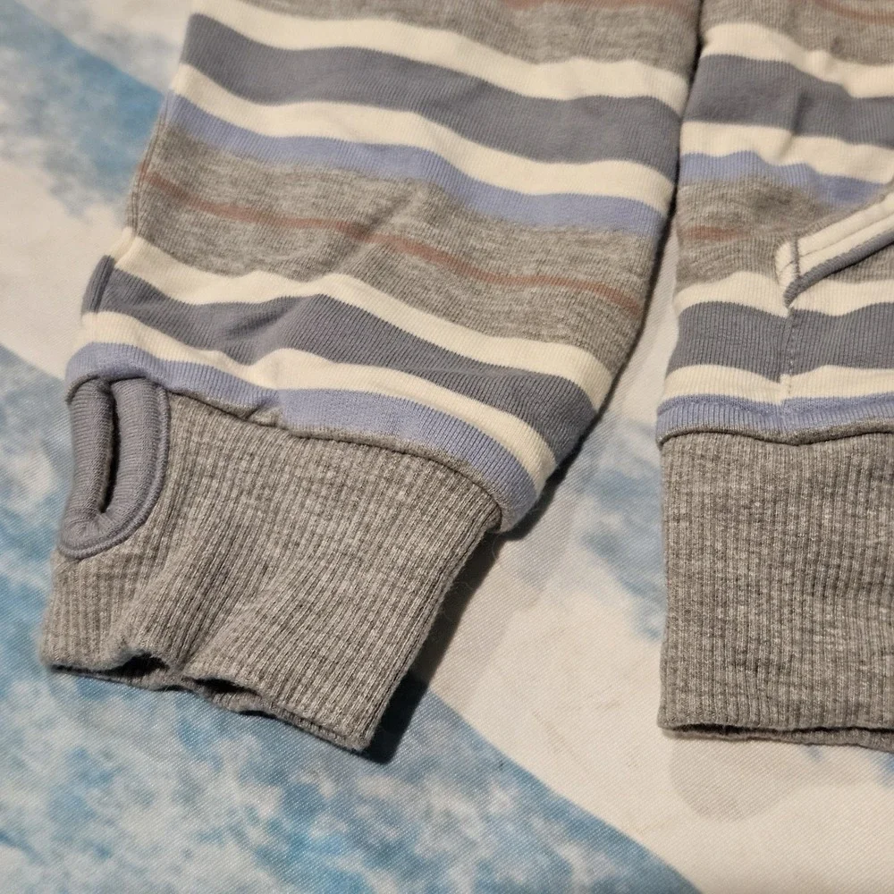 Play By Little Sleepies Gray Blue Striped Hooded Zip Bamboo Jacket Size 5